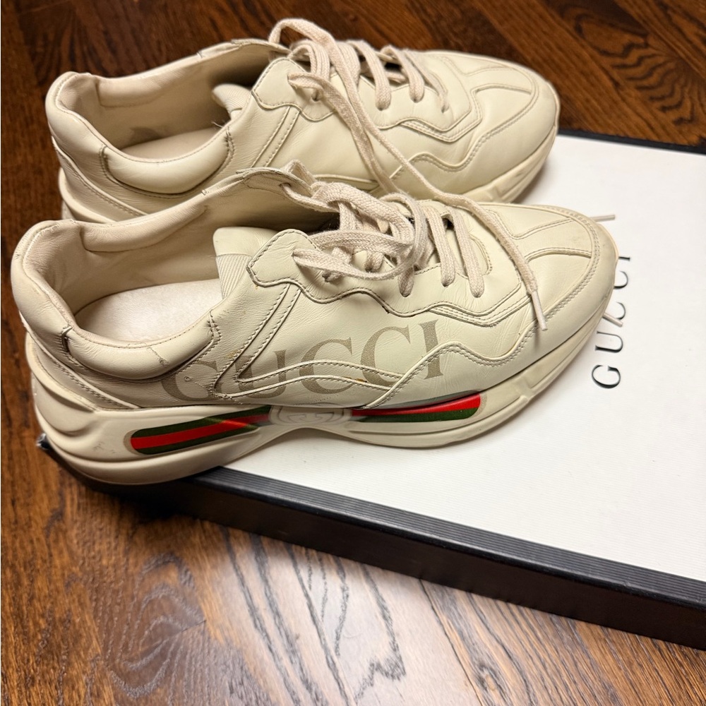 Gucci Cream Sneakers with Red and Green Accents